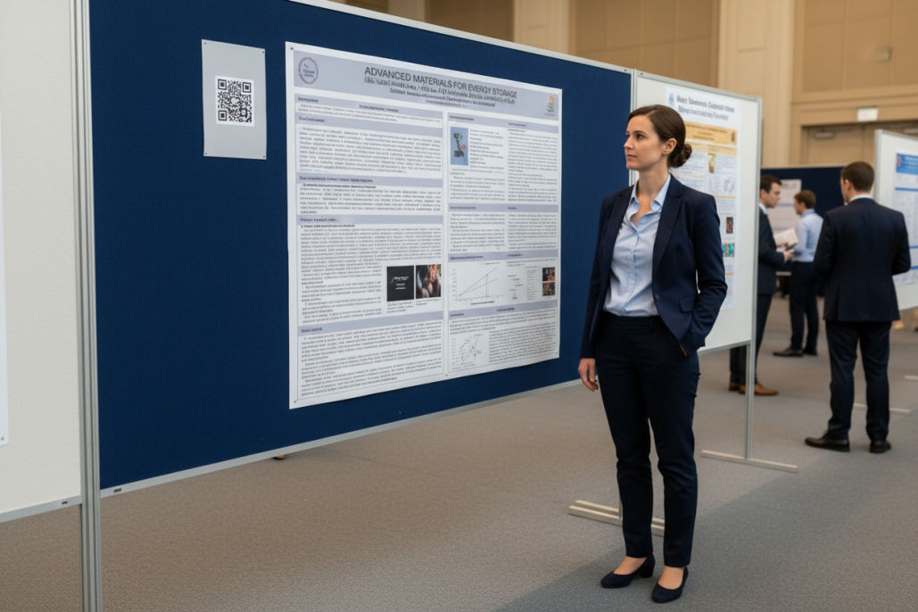 Research poster with QR code next to it